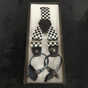 MEN'S FERRECCI BLACK-WHITE CHECK BUTTON END SUSPENDERS.